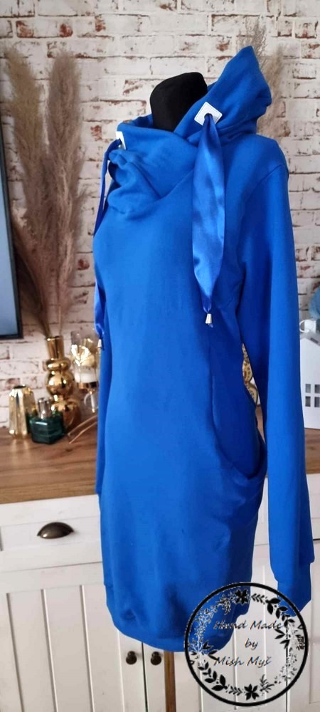 HANDMADE MIKINOVÉ ZATEPLENÉ ŠATY KOBALTOVĚ MODRÉ VEL.50 -52 / XXXXL