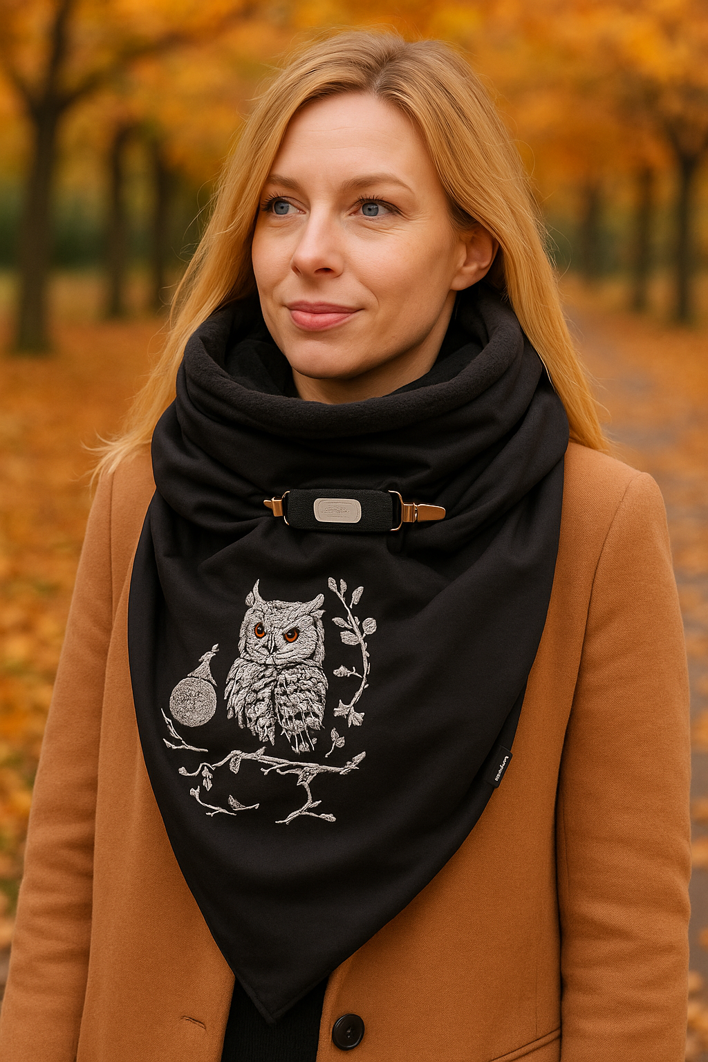 HANDMADE MAXI VYŠÍVANÝ ŠÁTEK SOVA