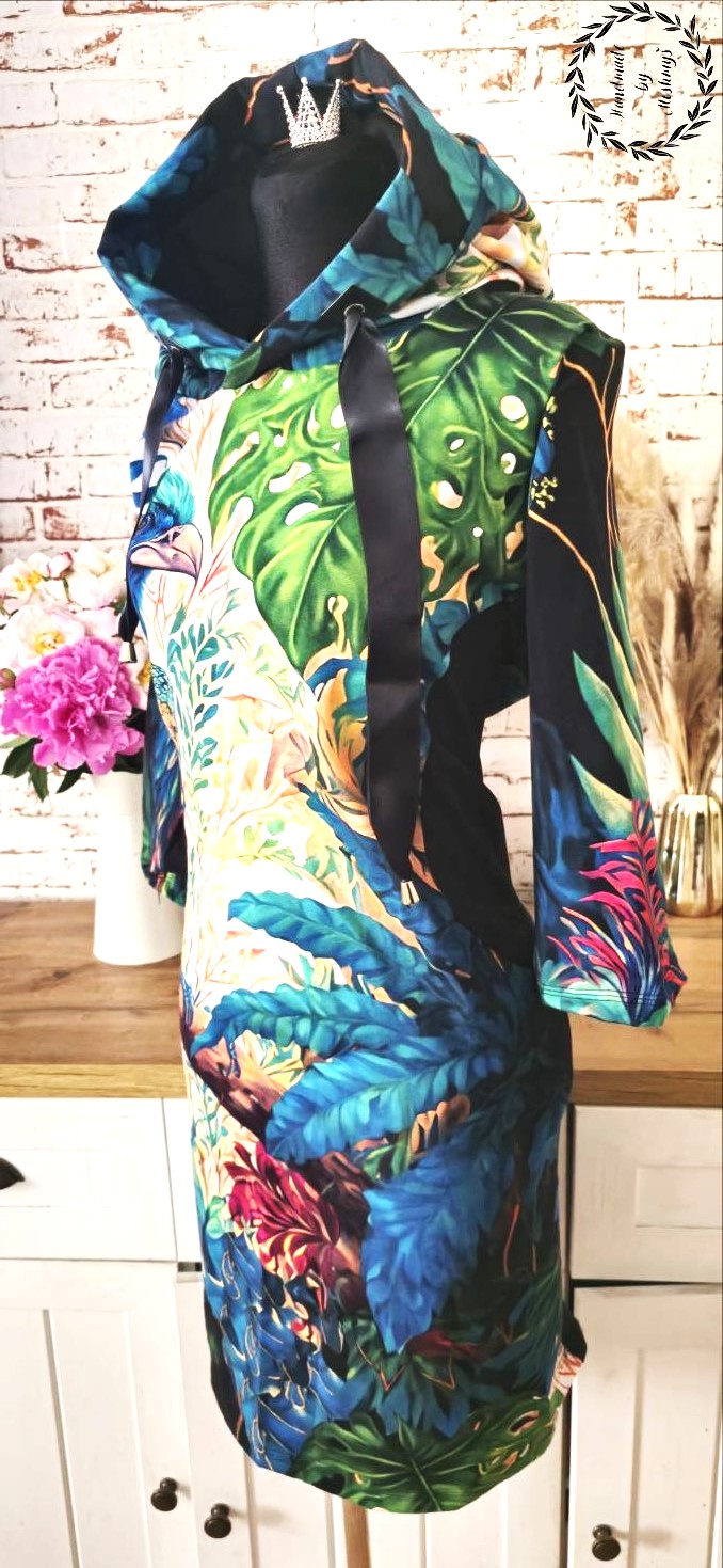 HANDMADE MIKINOVÉ ŠATY TROPICKÝ VZOR VEL.48-50 / XXXL