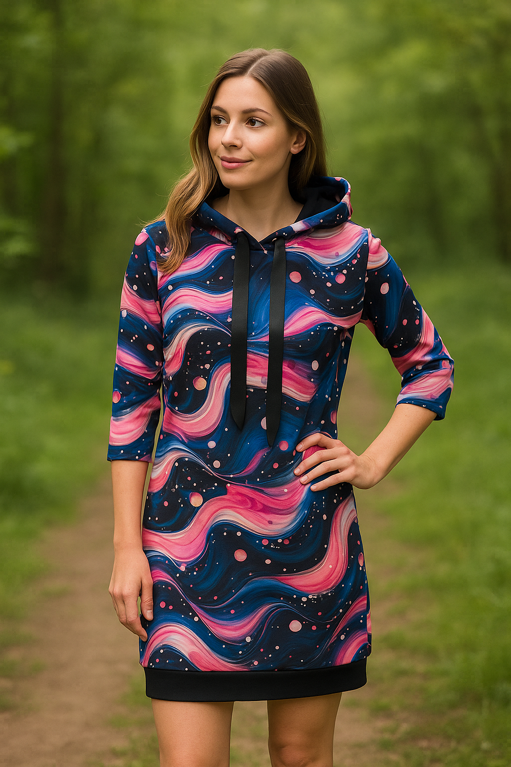 HANDMADE ÚPLETOVÉ ŠATY BAREVNÝ ABSTRAKT VEL.50-52 / XXXXL
