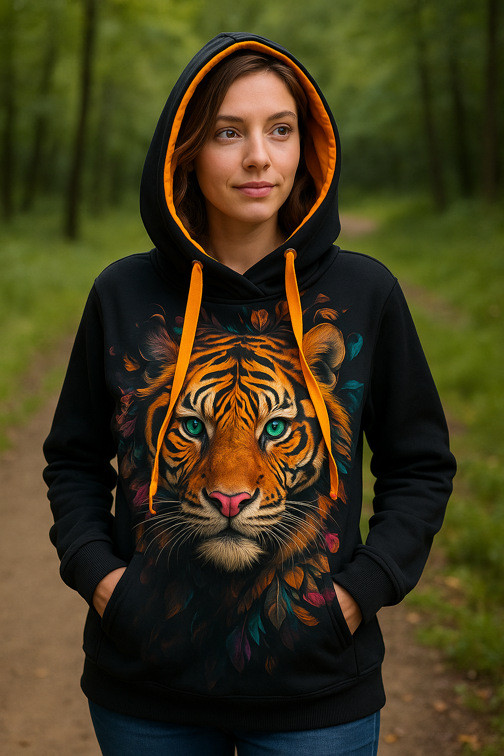 DÁMSKÁ HANDMADE MIKINA BAREVNÝ TYGR VEL.48-50 / XXXL