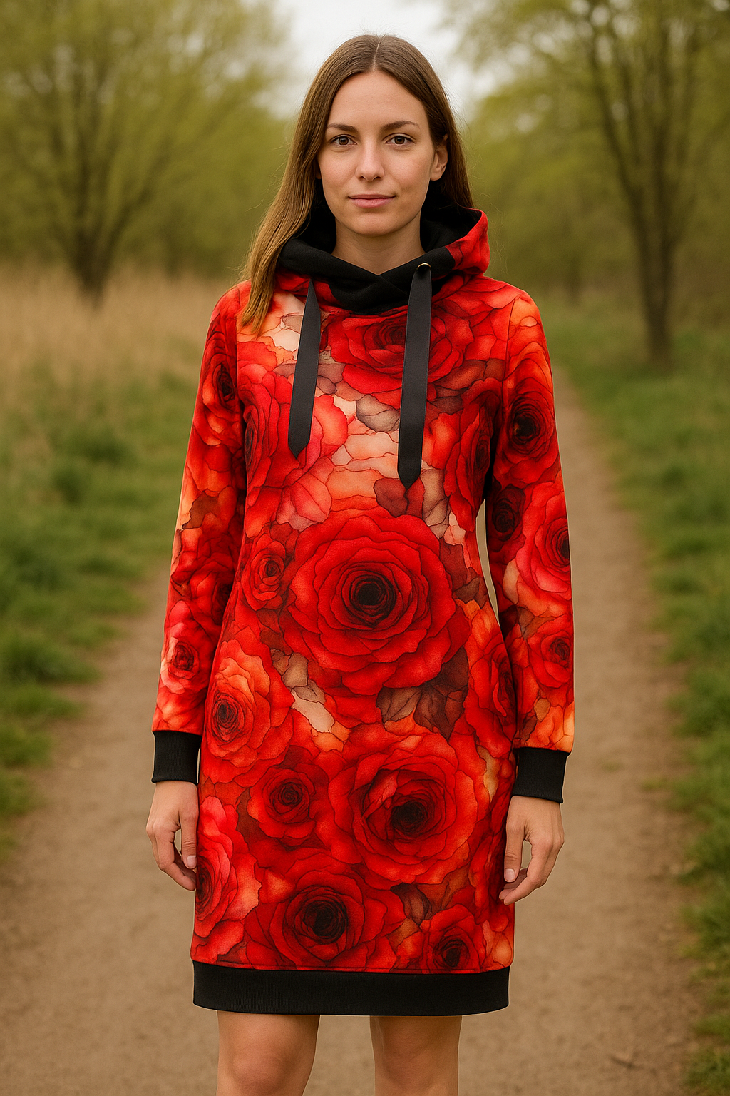 DÁMSKÉ HANDMADE MIKINOVÉ ŠATY RŮŽE VEL.48-50