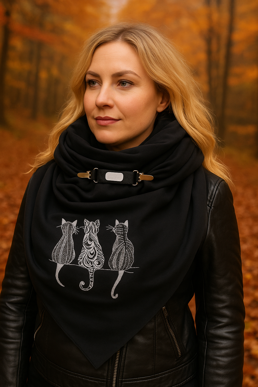 HANDMADE MAXI VYŠÍVANÝ ŠÁTEK KOČKY