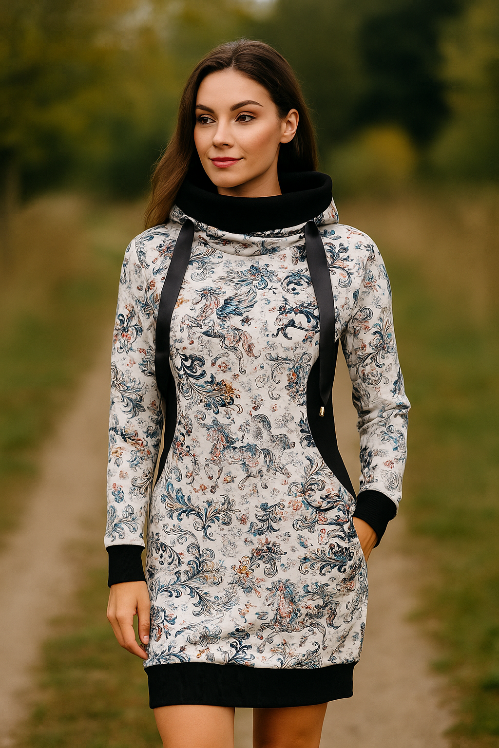 DÁMSKÉ HANDMADE MIKINOVÉ ŠATY BOHO KONĚ VEL.38-40