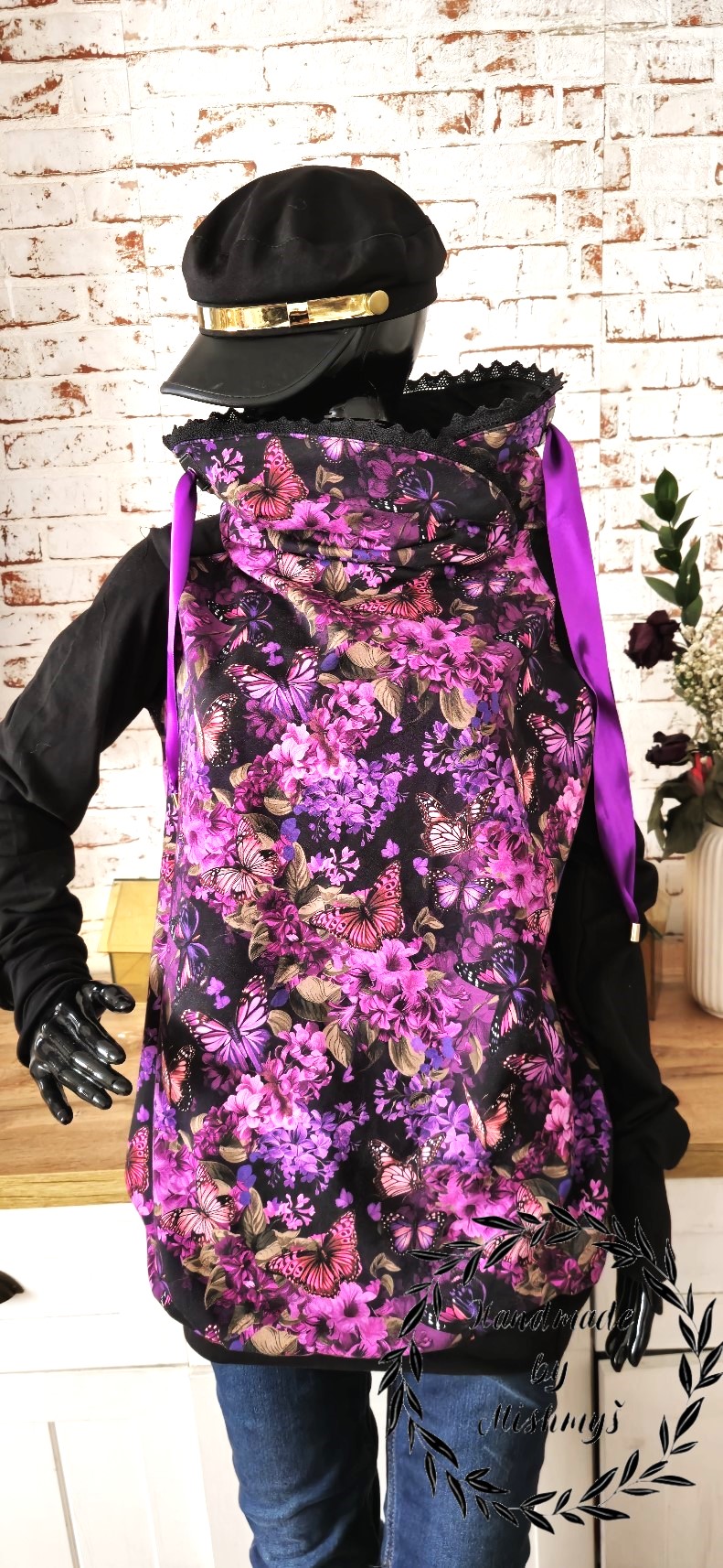 DÁMSKÁ HANDMADE MIKINA FIALOVÝ MOTÝLCI VEL.48-50 / XXXL
