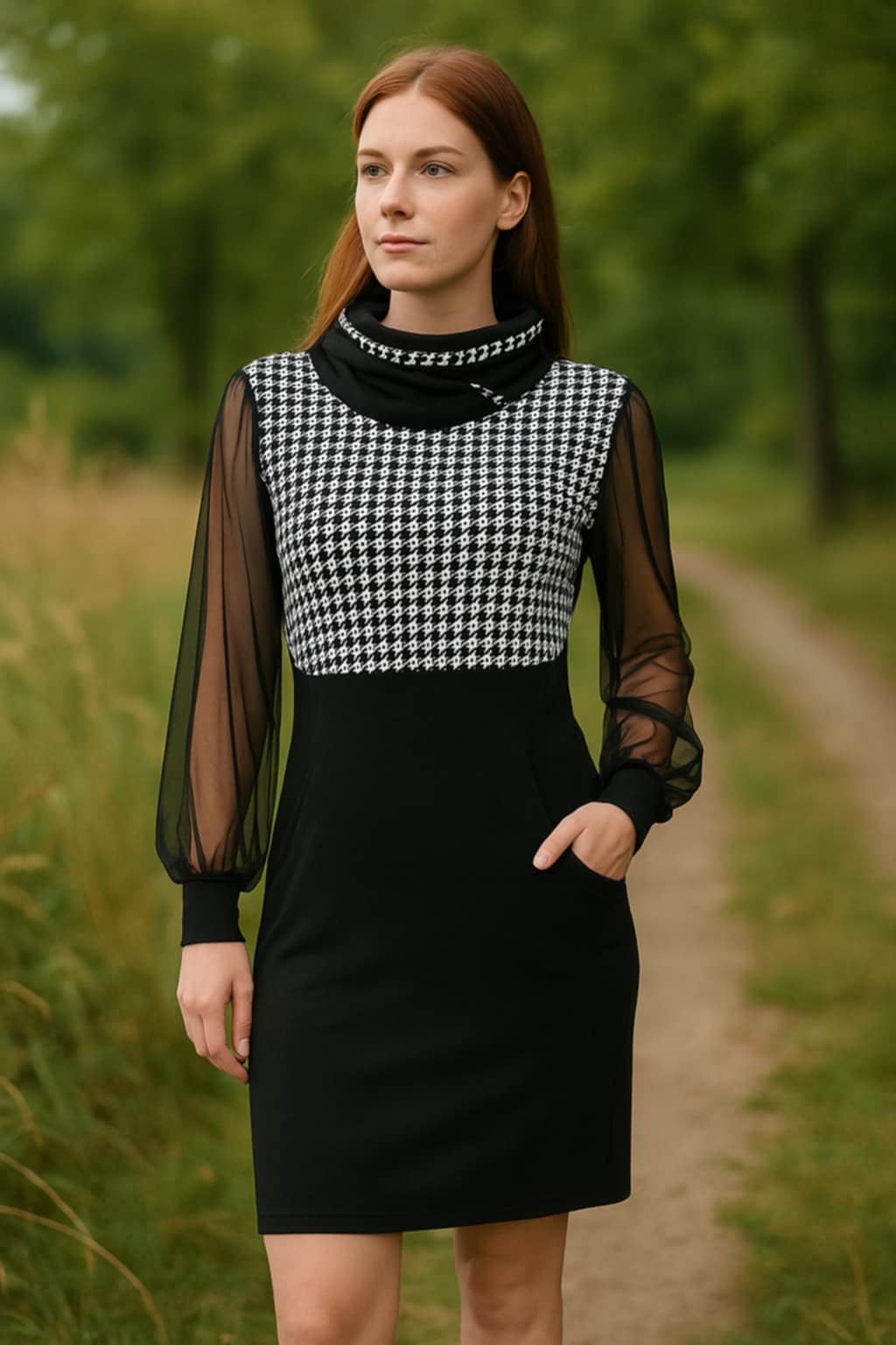 DÁMSKÉ HANDMADE MIKINOVÉ ŠATY AUDREY KOHOUTÍ STOPA VEL.40-42