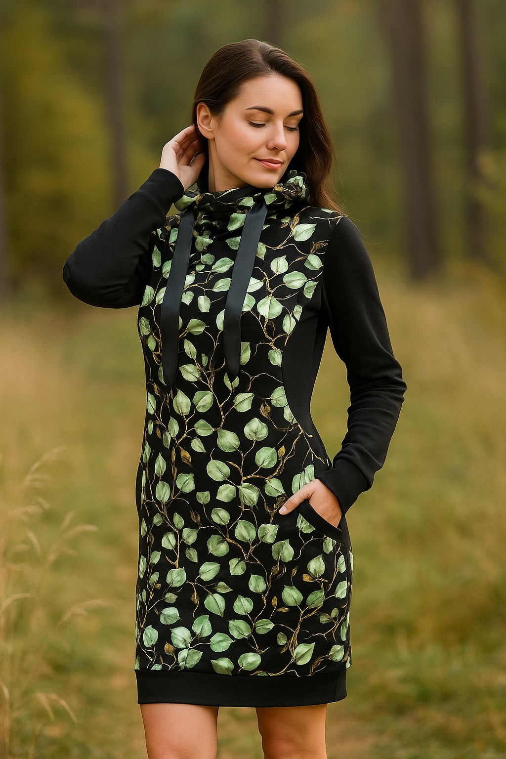 DÁMSKÉ HANDMADE MIKINOVÉ ŠATY EUKALYPT VEL.38-40