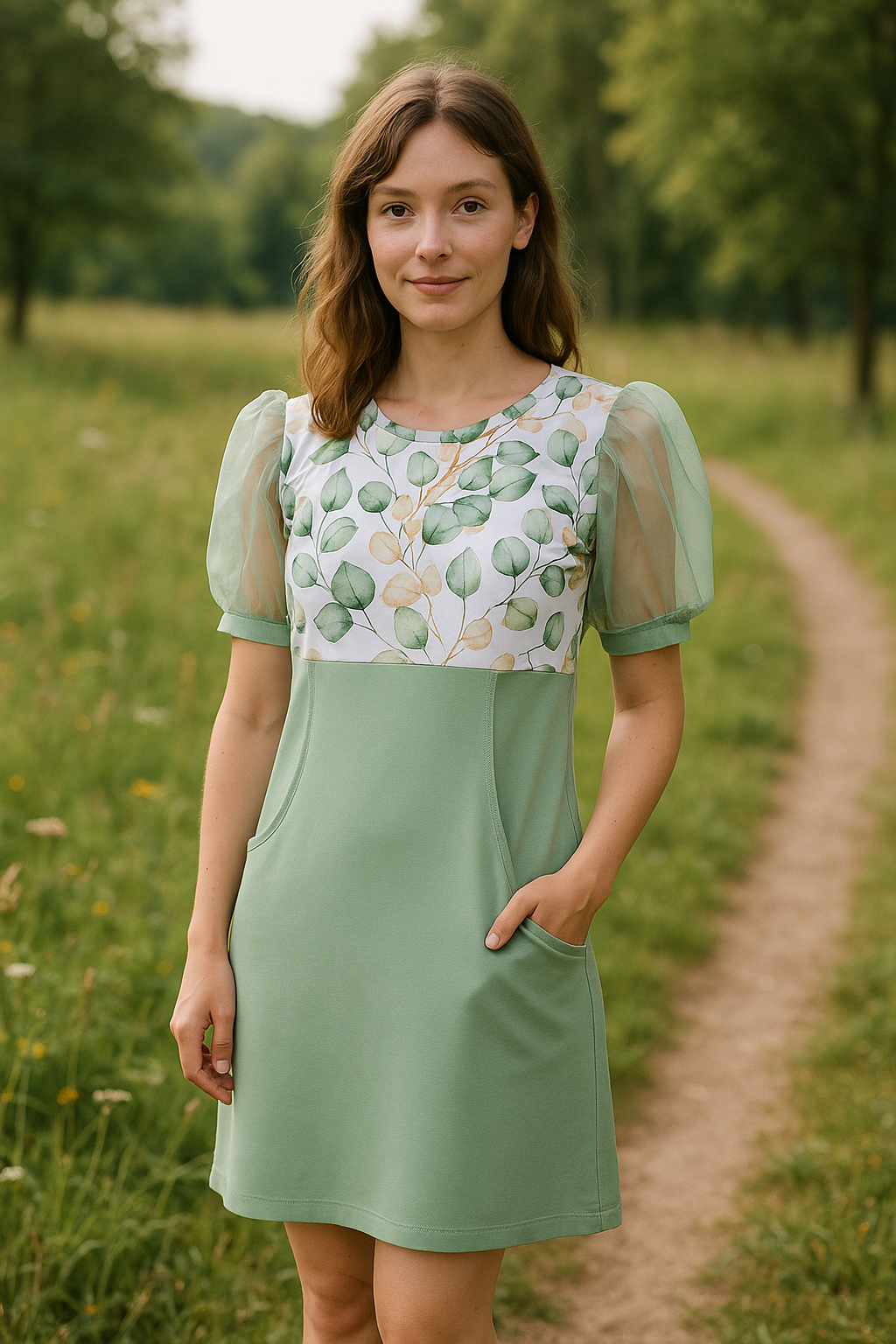 DÁMSKÉ HANDMADE ŠATY AUDREY EUKALYPT VEL.38-40