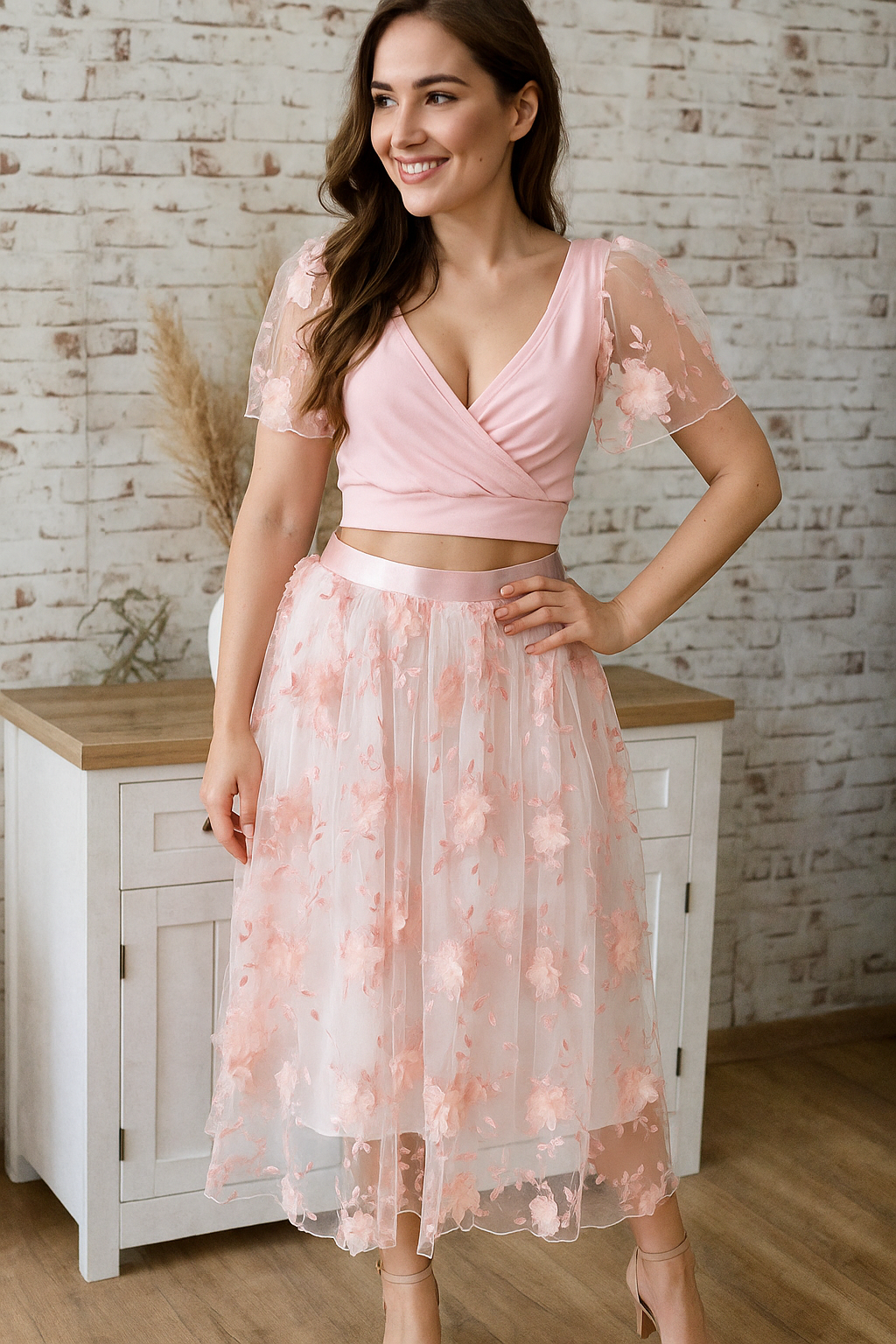 DÁMSKÝ HANDMADE TYLOVÝ SET CROP TOP+SUKNĚ VEL.38-40