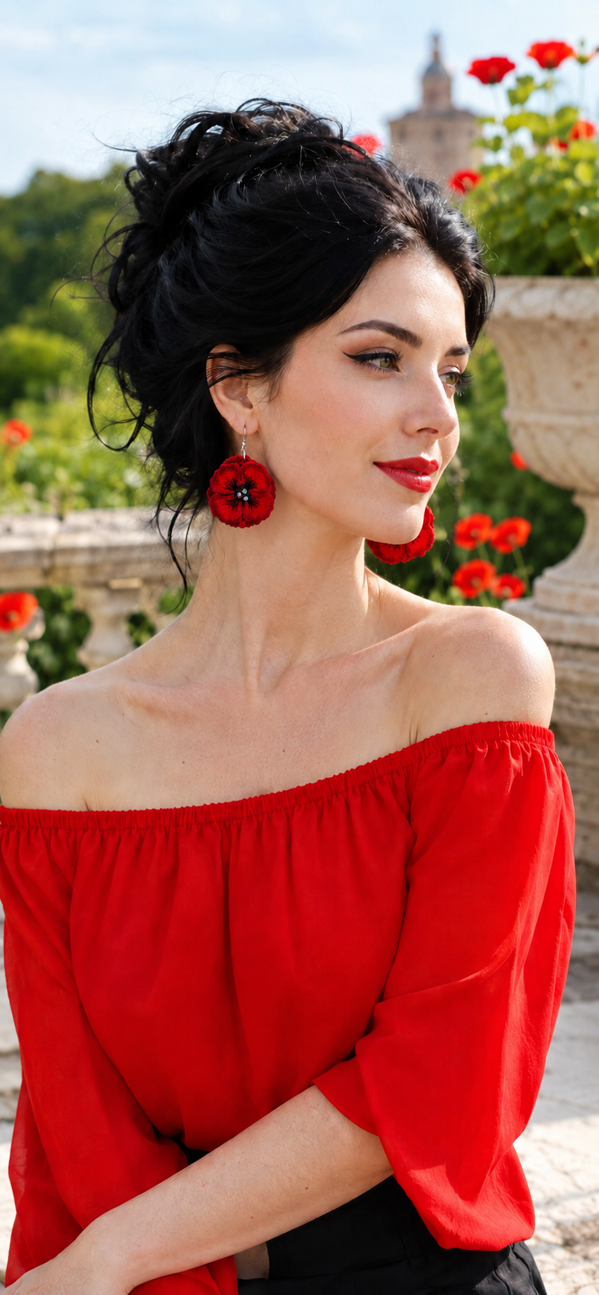 Vyšívané handmade elegantní naušnice 3D vlčí máky