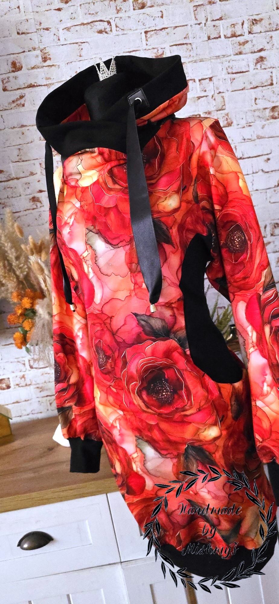 DÁMSKÉ HANDMADE MIKINOVÉ ŠATY RŮŽE VEL.48-50