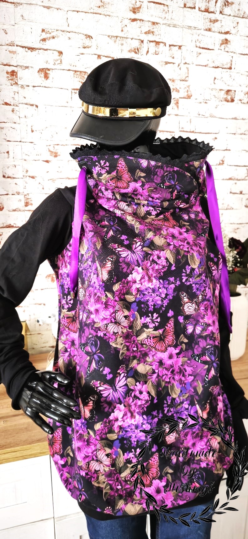 DÁMSKÁ HANDMADE MIKINA FIALOVÝ MOTÝLCI VEL.48-50 / XXXL